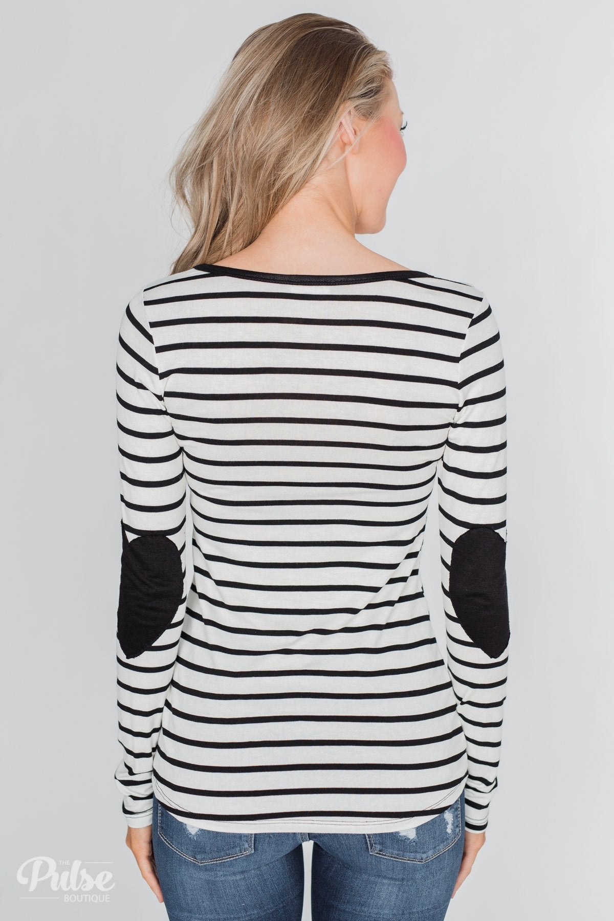 Forever Mine Heart Elbow Patch Top - Black & Ivory