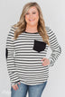 Forever Mine Heart Elbow Patch Top - Black & Ivory