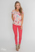 Coral Floral Knot Top- Nude