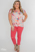 Coral Floral Knot Top- Nude