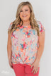 Coral Floral Knot Top- Nude