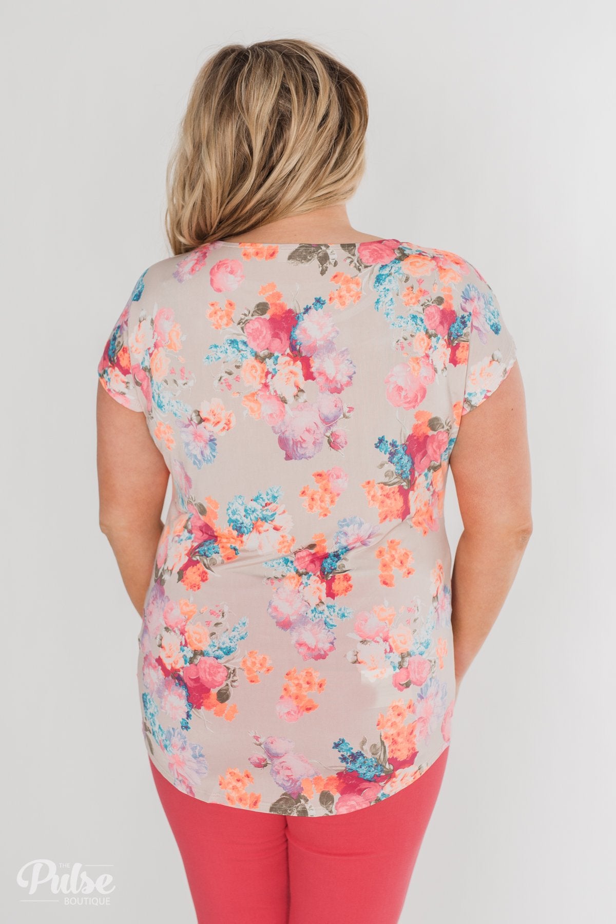 Coral Floral Knot Top- Nude
