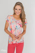 Coral Floral Knot Top- Nude