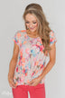 Coral Floral Knot Top- Nude