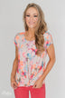 Coral Floral Knot Top- Nude