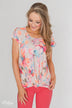 Coral Floral Knot Top- Nude