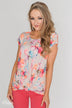 Coral Floral Knot Top- Nude