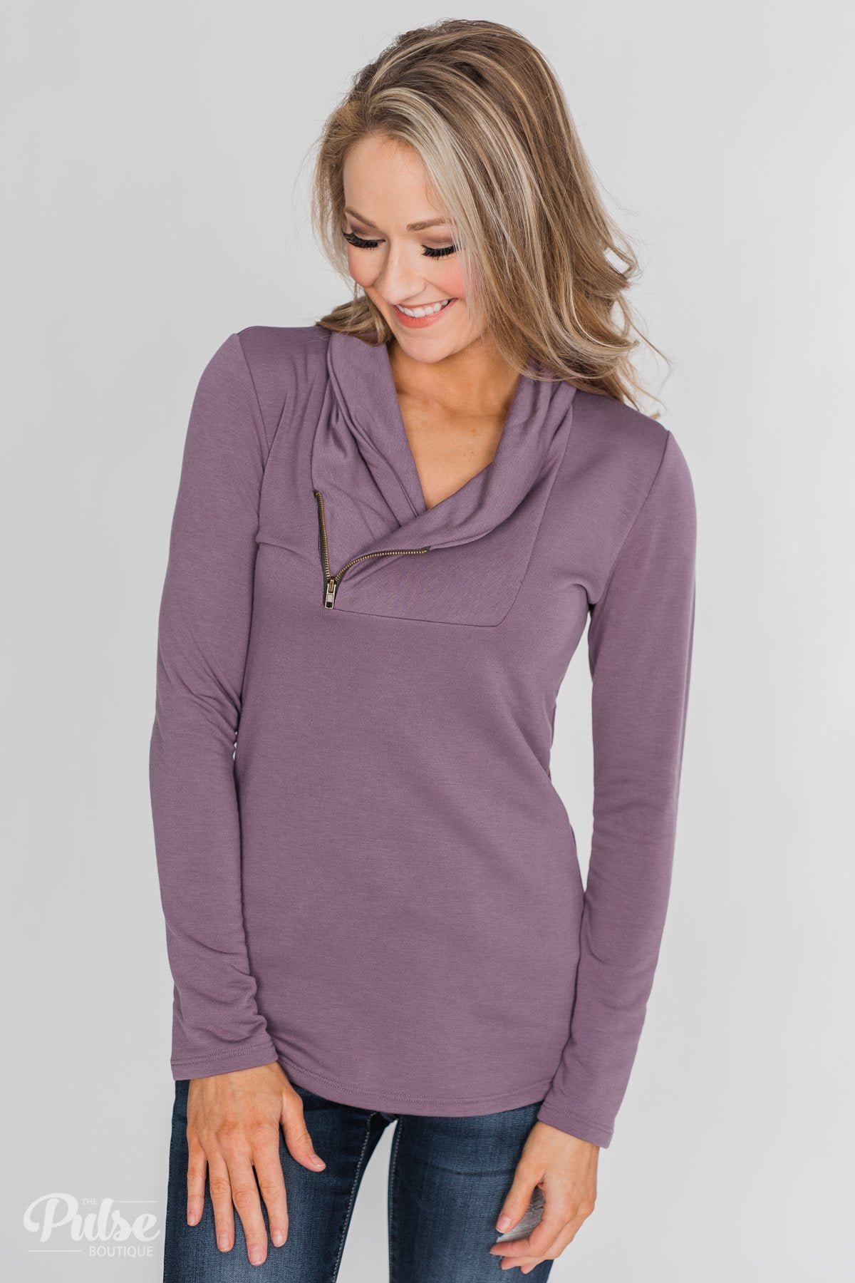 Give Me Time Zipper Pullover Top - Purple