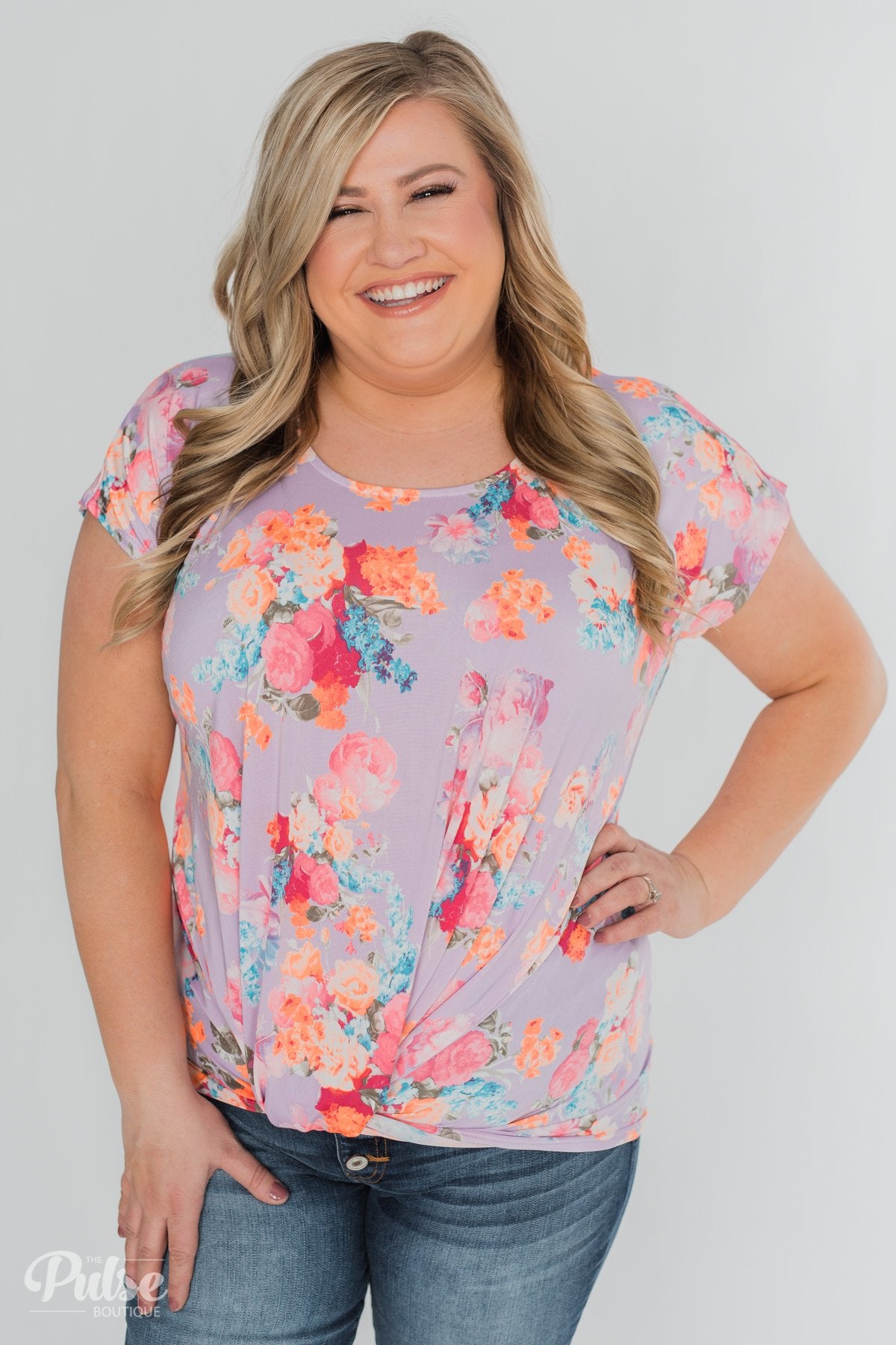 Coral Floral Knot Top- Lilac