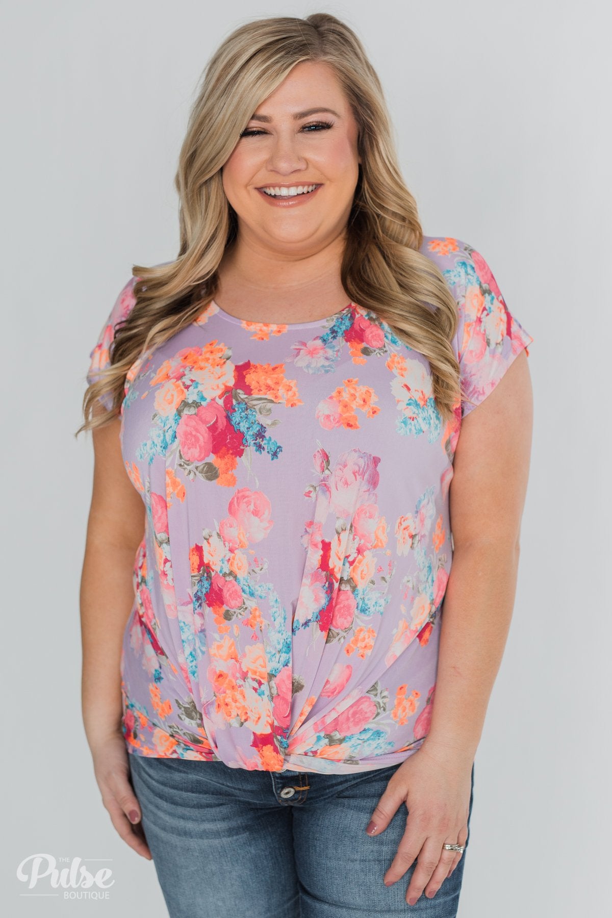 Coral Floral Knot Top- Lilac