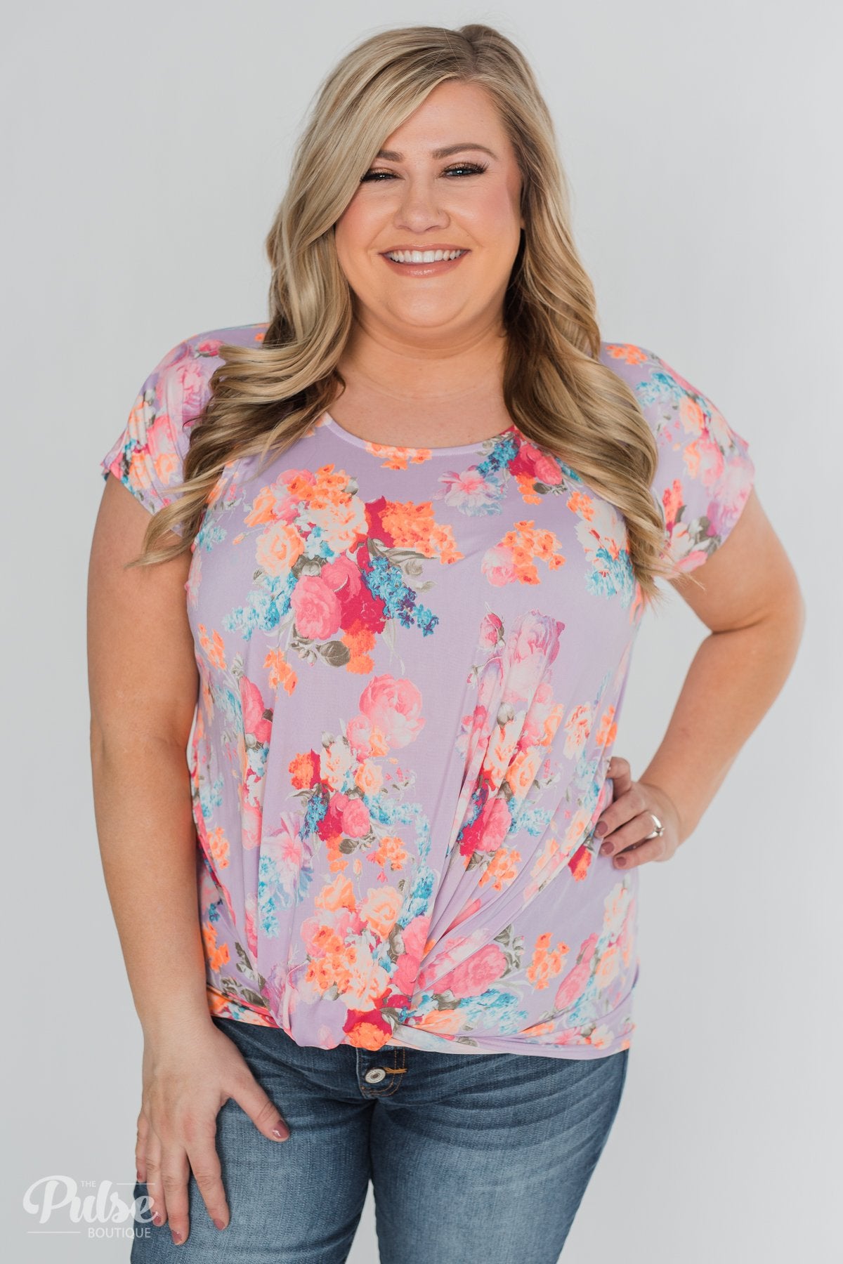 Coral Floral Knot Top- Lilac