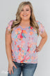 Coral Floral Knot Top- Lilac
