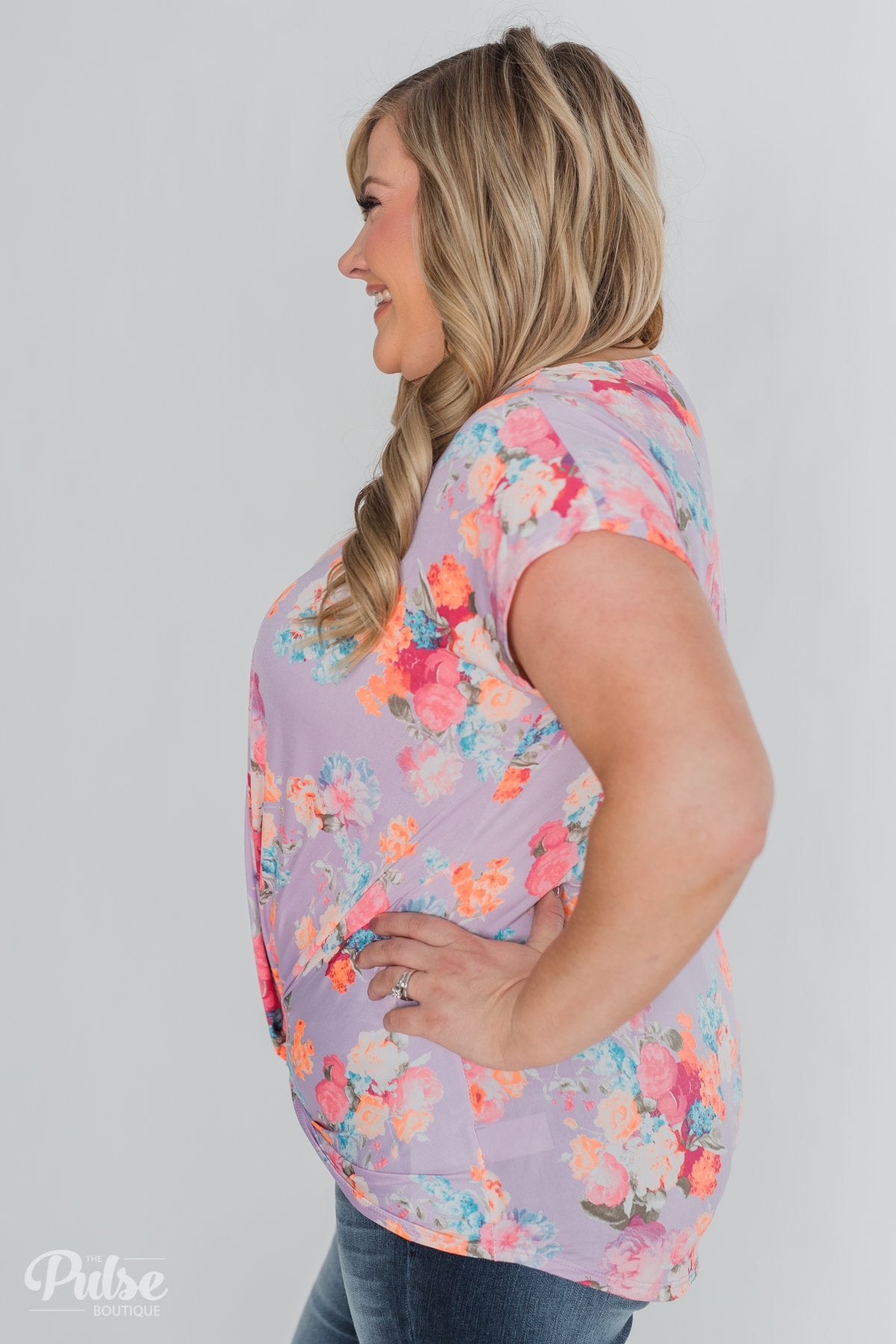 Coral Floral Knot Top- Lilac
