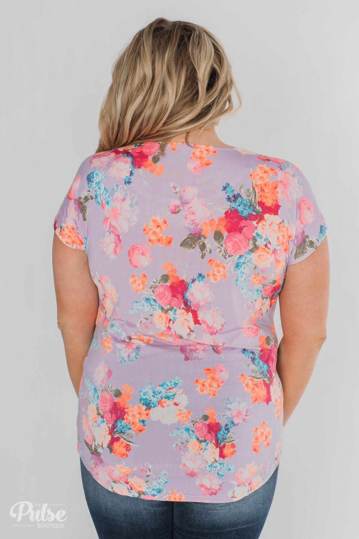 Coral Floral Knot Top- Lilac