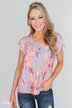 Coral Floral Knot Top- Lilac