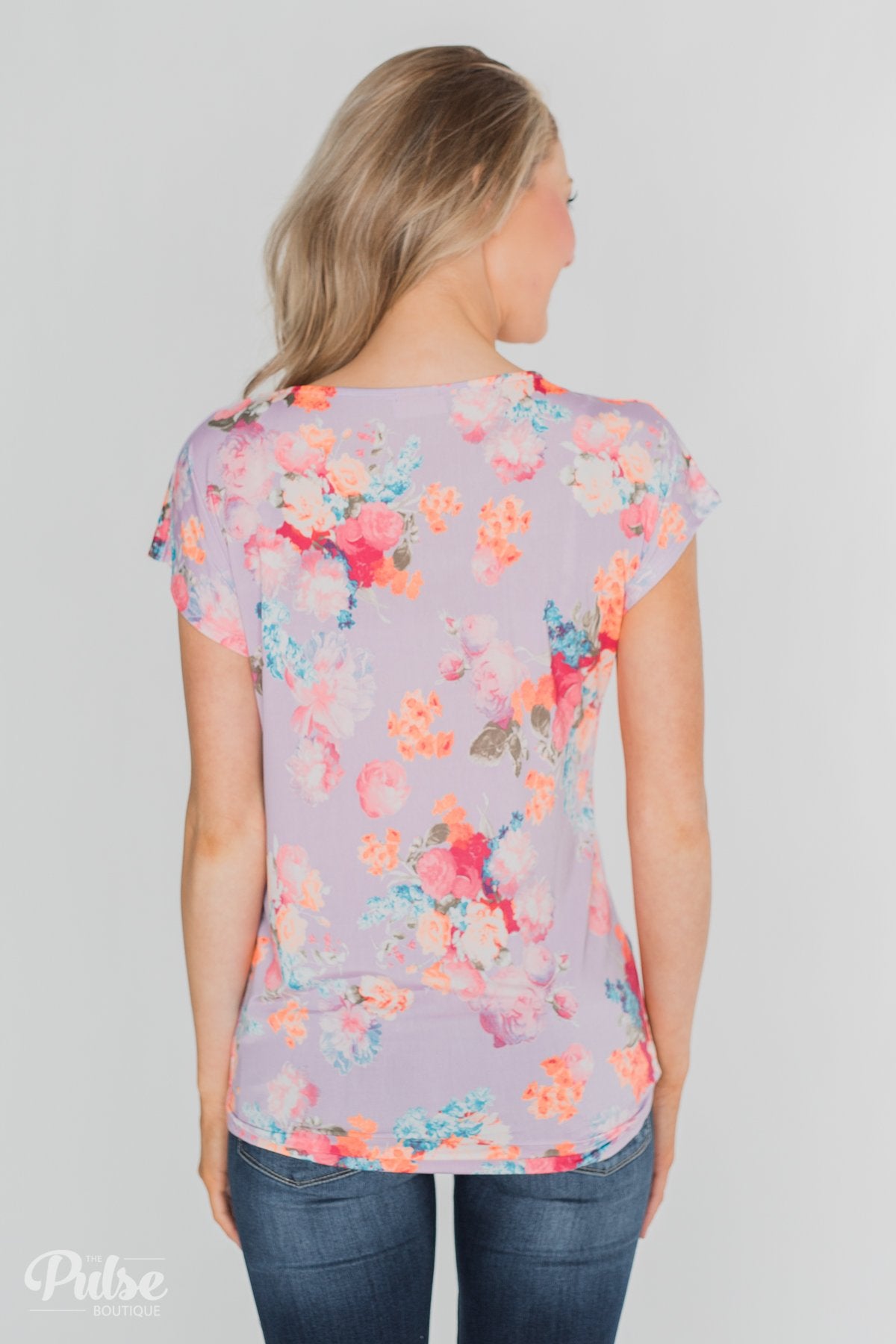 Coral Floral Knot Top- Lilac