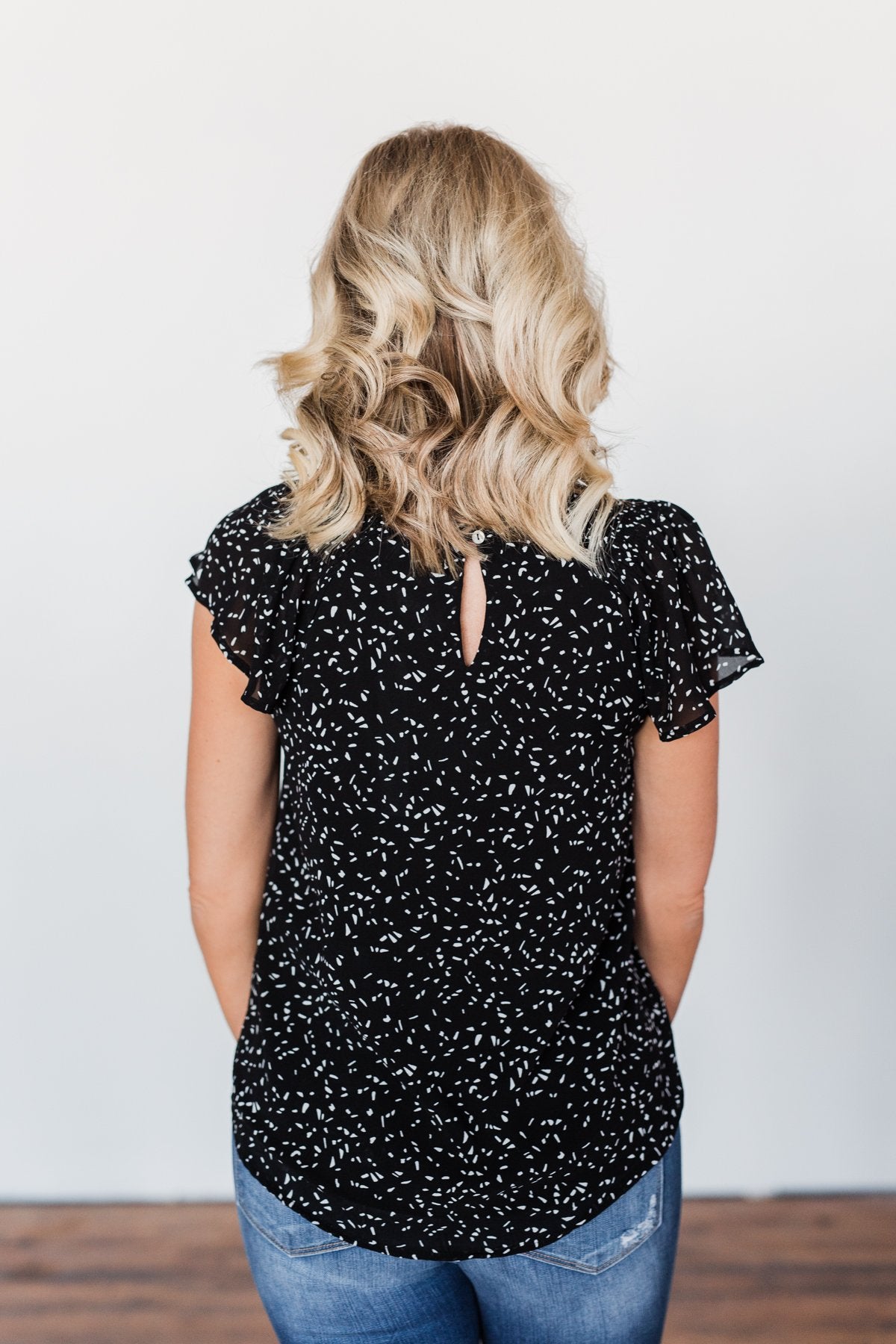 Give It A Go Ruffle Sleeve Top- Black & Ivory