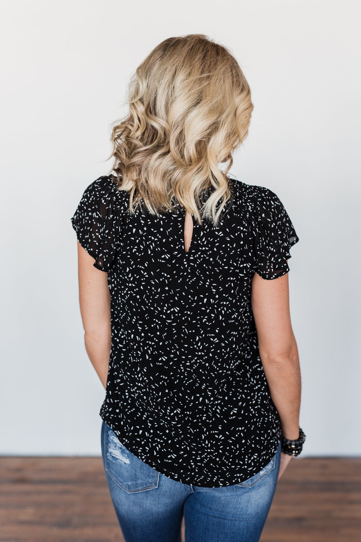 Give It A Go Ruffle Sleeve Top- Black & Ivory