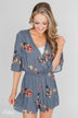 Bloom Where You're Planted Floral Romper - Steel Blue