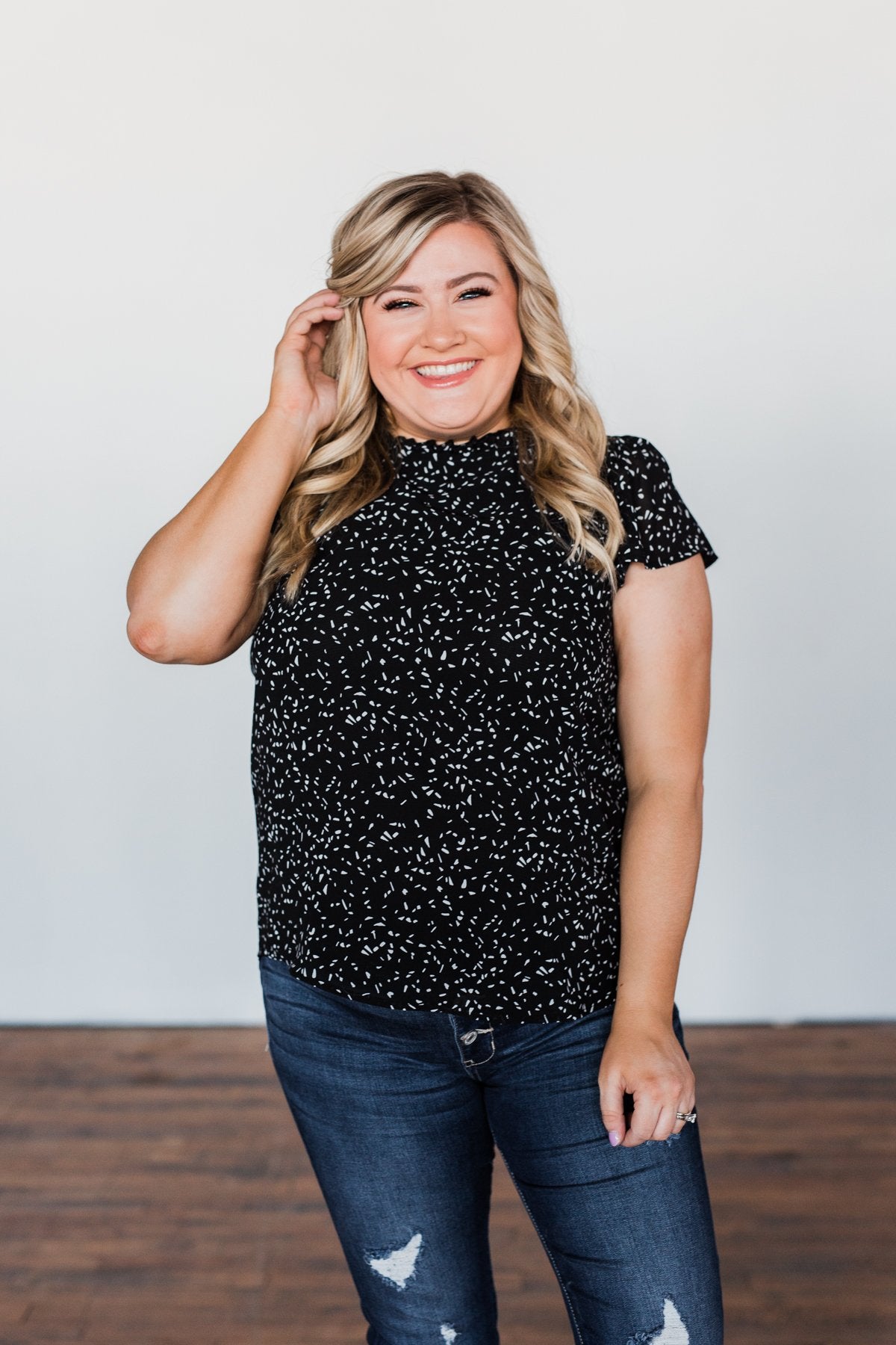 Give It A Go Ruffle Sleeve Top- Black & Ivory