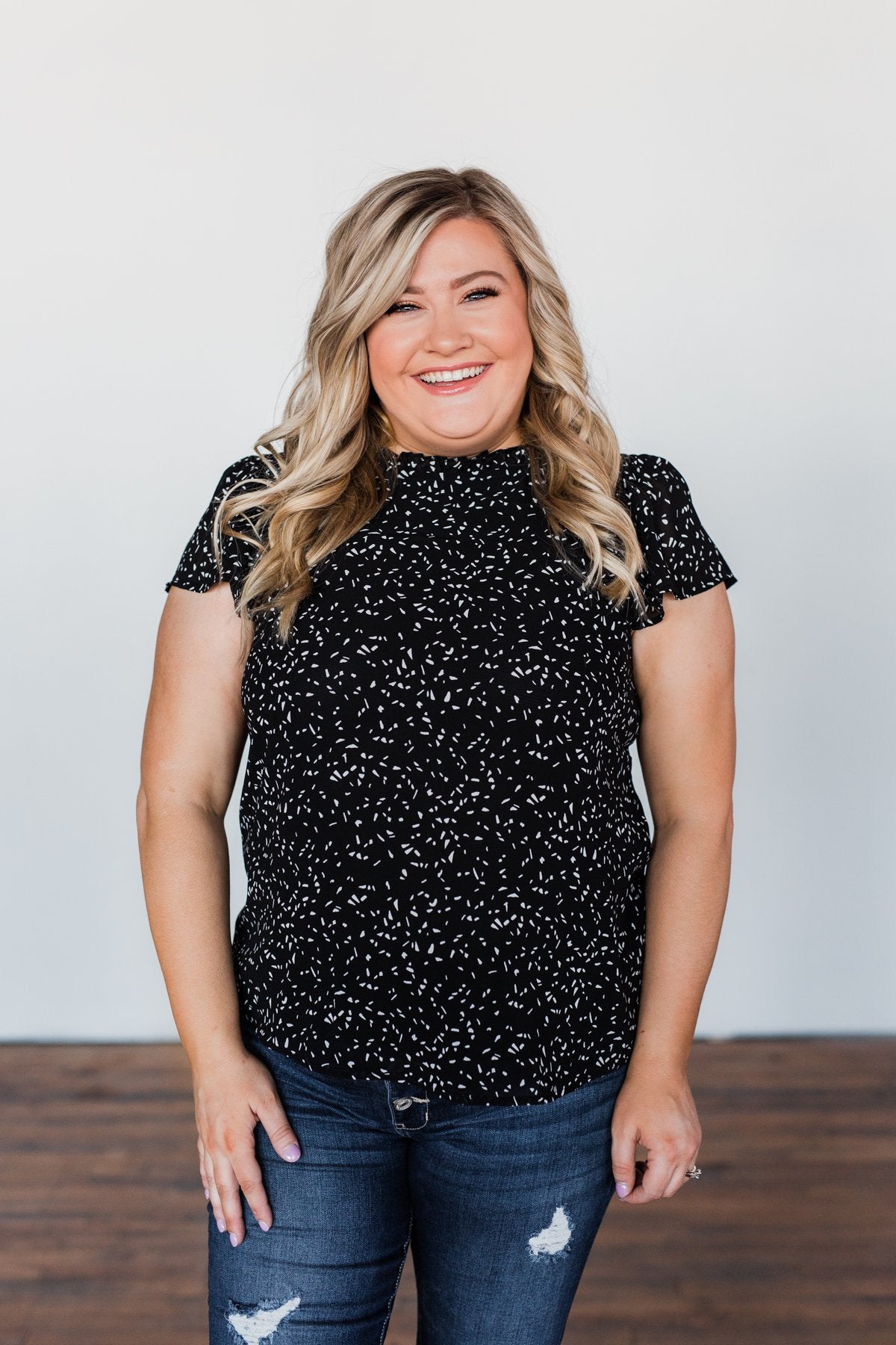 Give It A Go Ruffle Sleeve Top- Black & Ivory