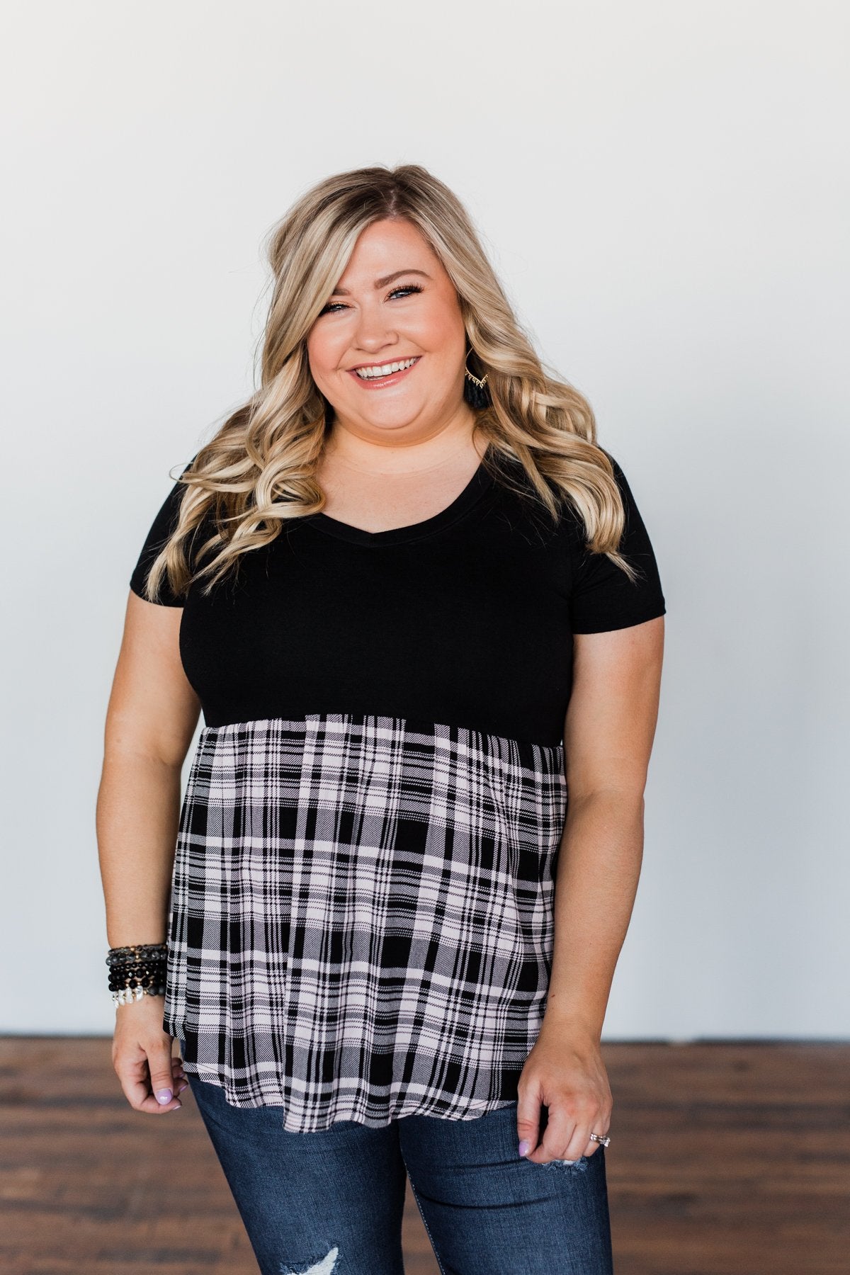 Let Me Tell You Plaid BabyDoll Top- Black