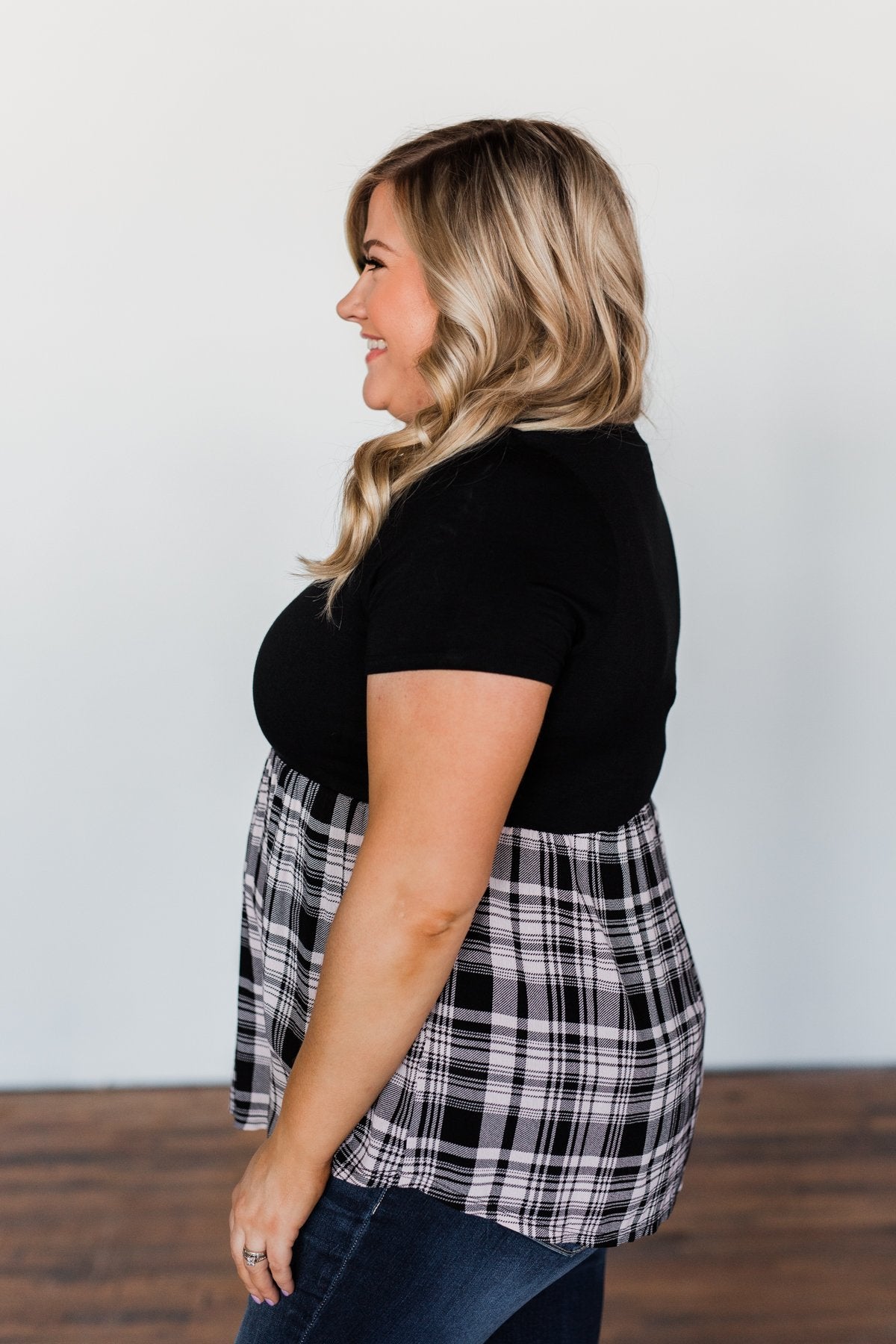 Let Me Tell You Plaid BabyDoll Top- Black