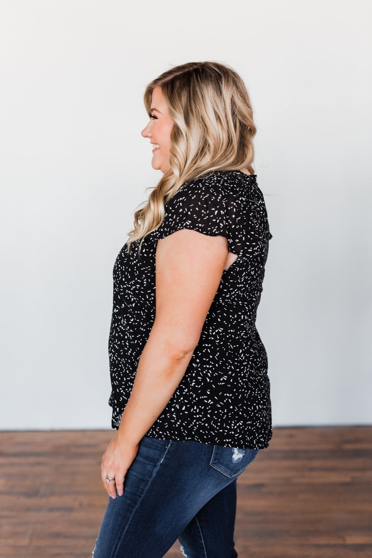 Give It A Go Ruffle Sleeve Top- Black & Ivory