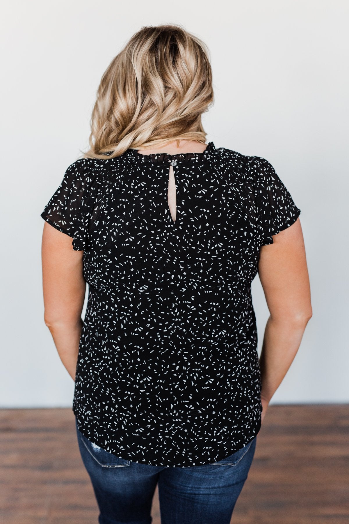 Give It A Go Ruffle Sleeve Top- Black & Ivory