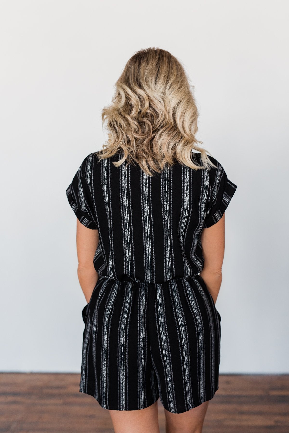Remember These Moments Button Romper- Black