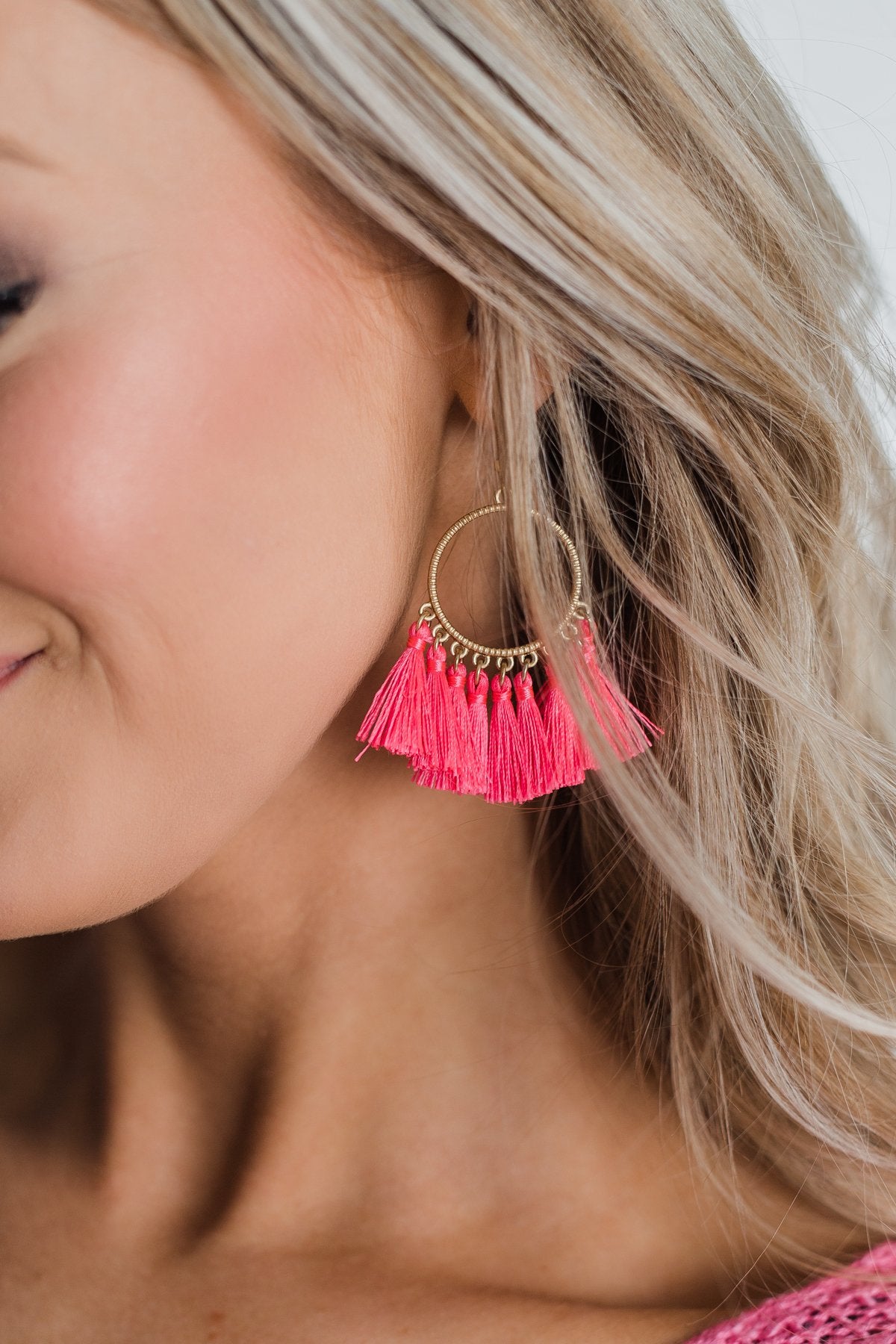 Pink Tassel Earring Set