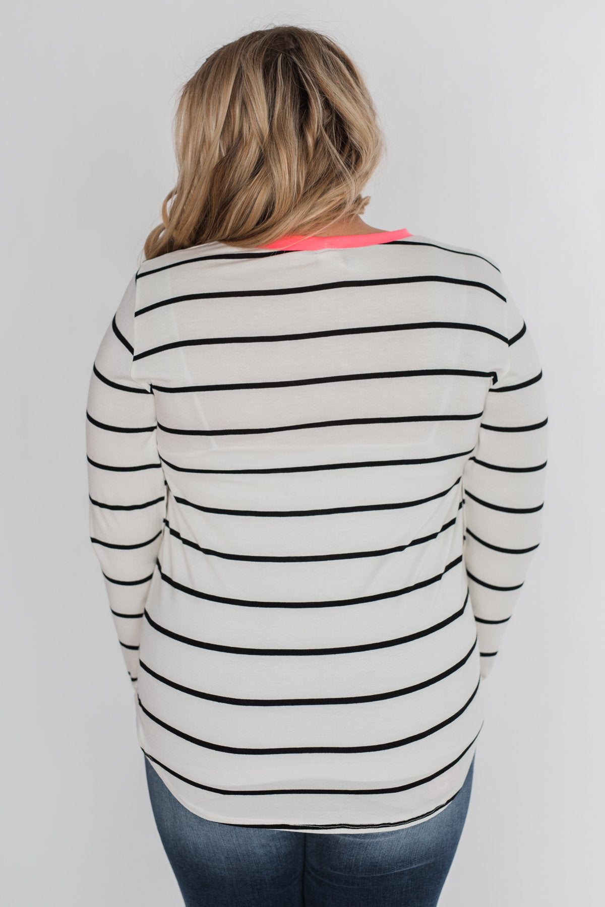 Love in My Heart Striped Top - Ivory & Bright Pink