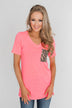 Hint of Leopard Short Sleeve Top - Bright Pink