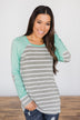 Can't Let You Go ~ Mint & Grey Striped Top
