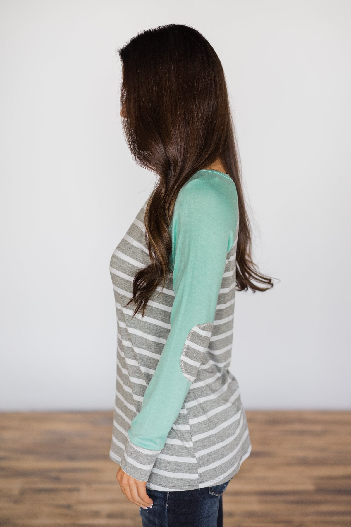 Can't Let You Go ~ Mint & Grey Striped Top