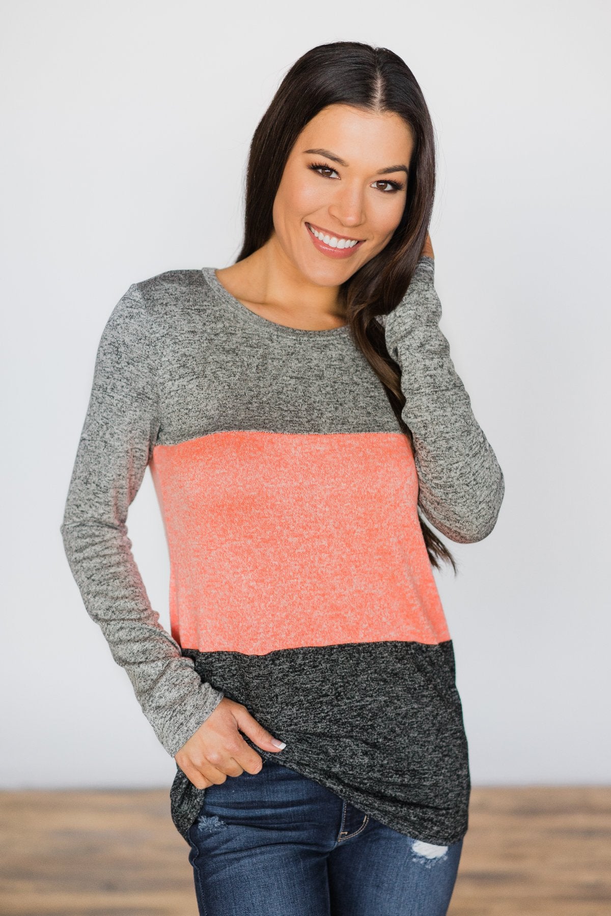 On the Brightside Color Block Top ~ Coral