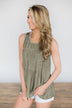 Olive Lace Up Back Tank Top