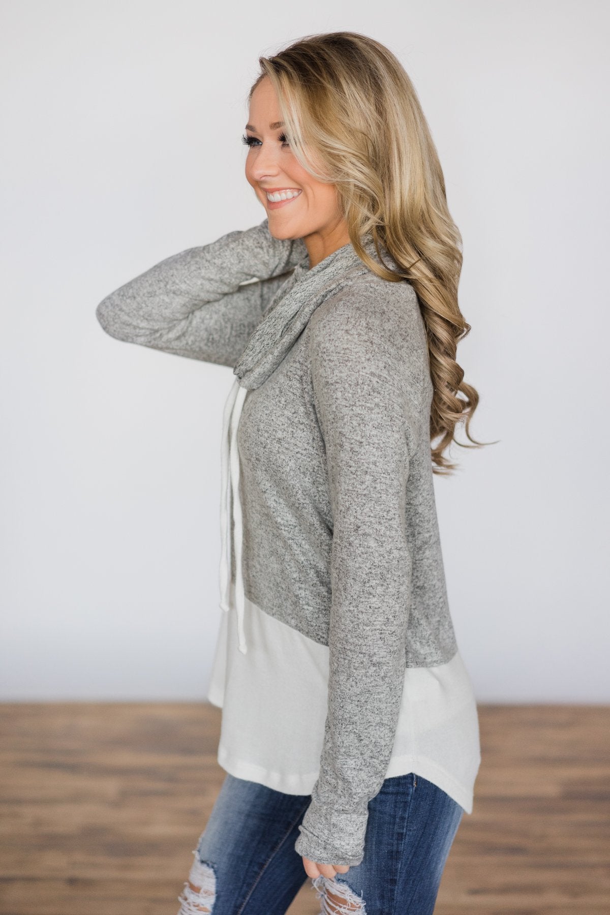 My Favorite Cowl Neck Top ~ Grey & White