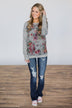Quilted Romance Floral Top ~ Grey