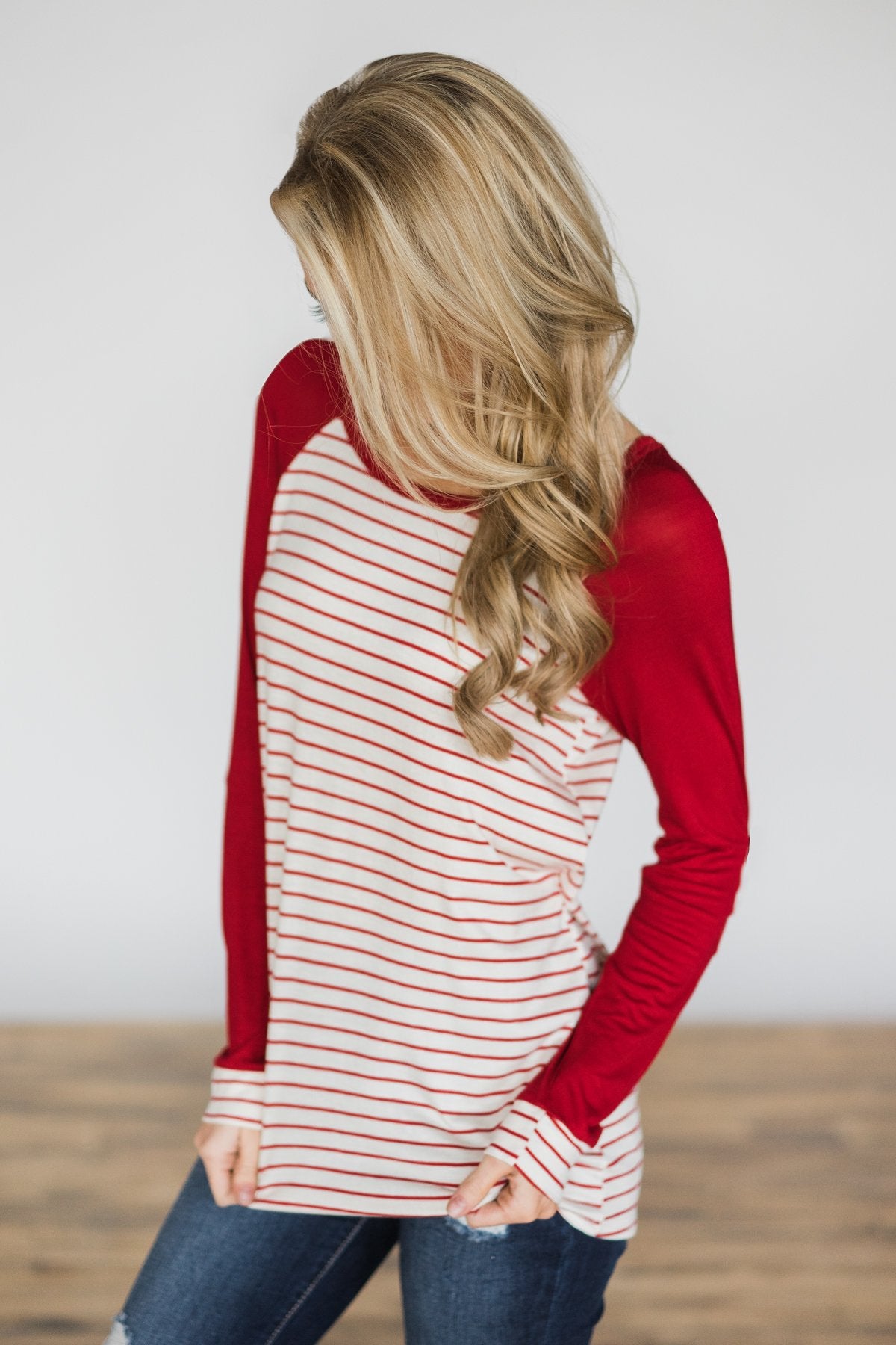 Red Hot Plaid Elbow Patch Top