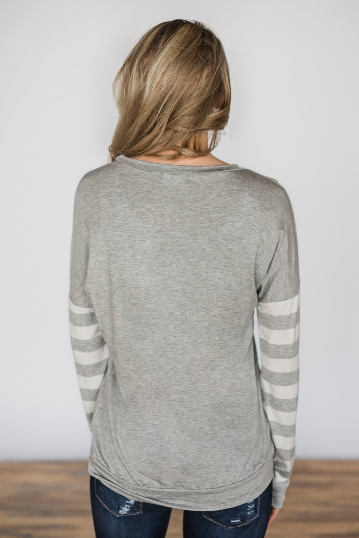 Perfectly Grey Striped Sleeve Top