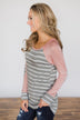 Can't Let You Go ~ Pink & Grey Striped Top