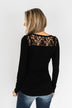 Lace Back 5-Button Henley Top- Black