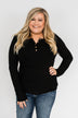 Lace Back 5-Button Henley Top- Black