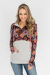 Aztec Quilted Drawstring Hoodie- Grey, Pink, & Purple Tones