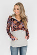 Aztec Quilted Drawstring Hoodie- Grey, Pink, & Purple Tones