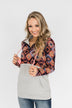 Aztec Quilted Drawstring Hoodie- Grey, Pink, & Purple Tones