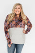 Aztec Quilted Drawstring Hoodie- Grey, Pink, & Purple Tones