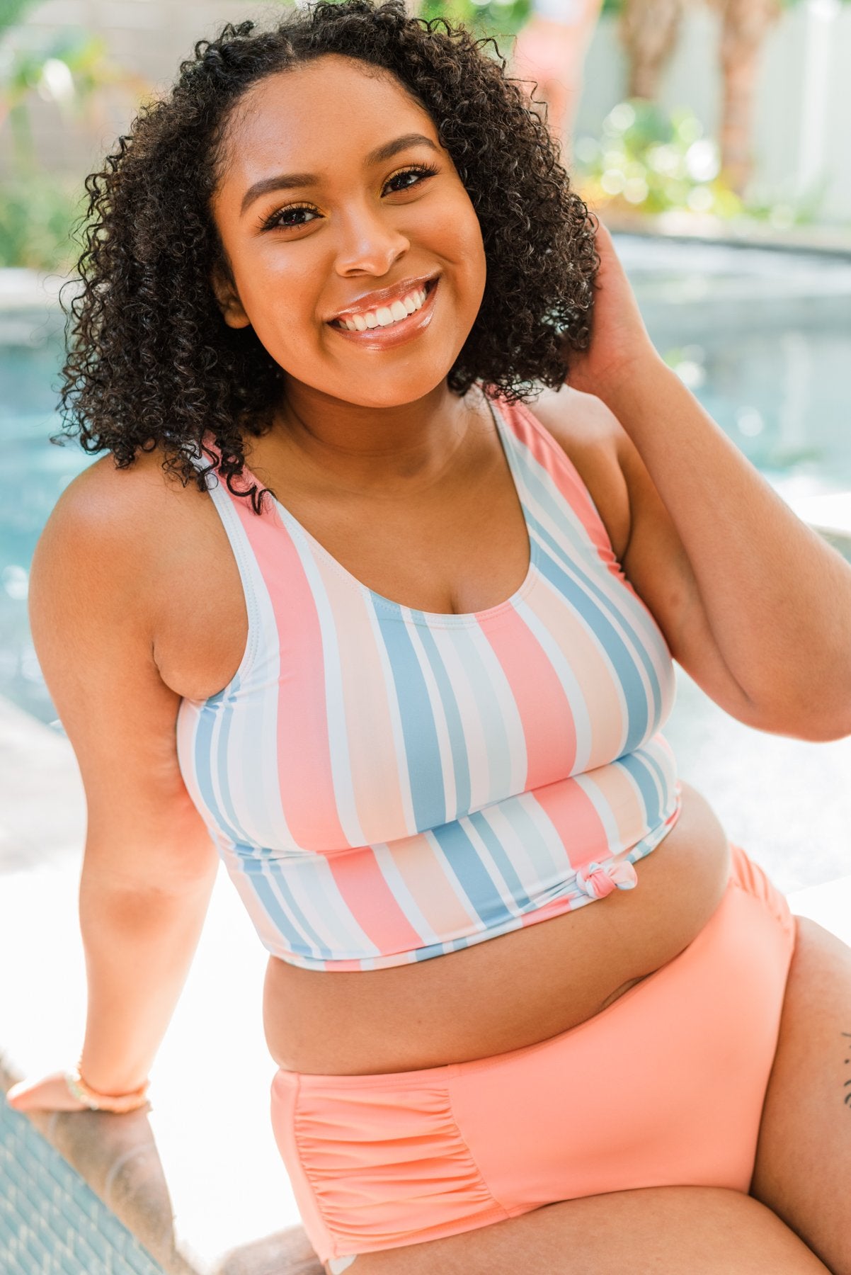 Soul Full Of Sunshine Knot Tankini Top- Striped Multi-Color