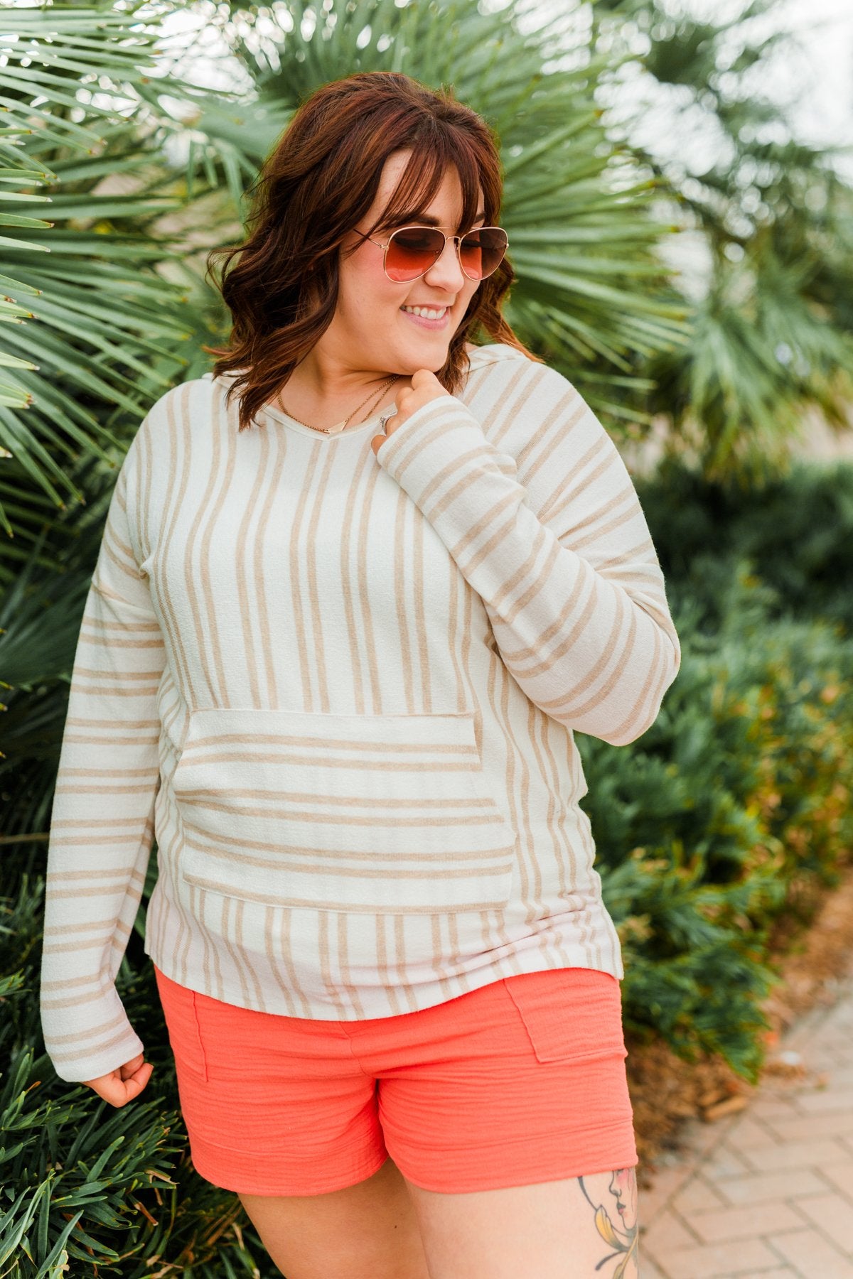 Magnificent Mornings Striped Hoodie- Oatmeal